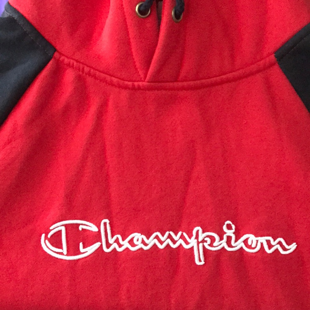 Red and dark navy blue champion hoodie